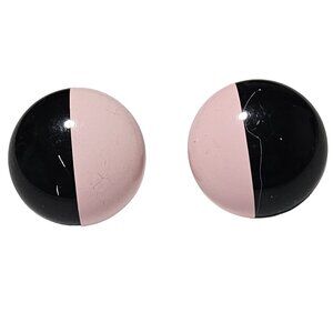 Vintage Pink Black Half Moon Stud Earrings Retro 50s 60s Fashion Jewelry Women